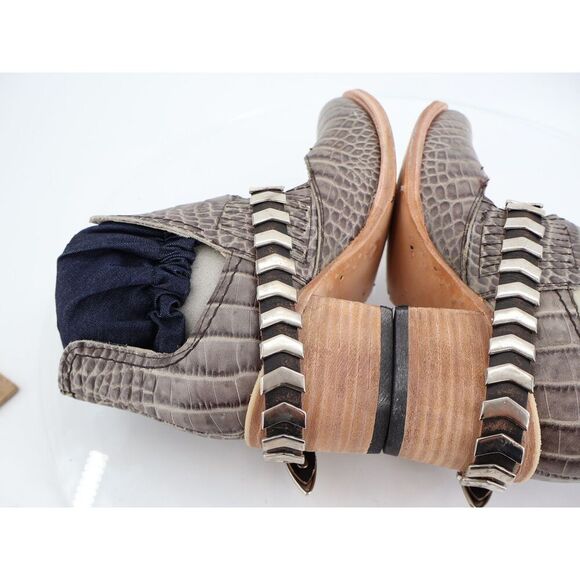 Freebird By Steven Blade Boot Womens 9 Stone Gray Croc Block Heel Slip On NEW - Picture 6 of 11